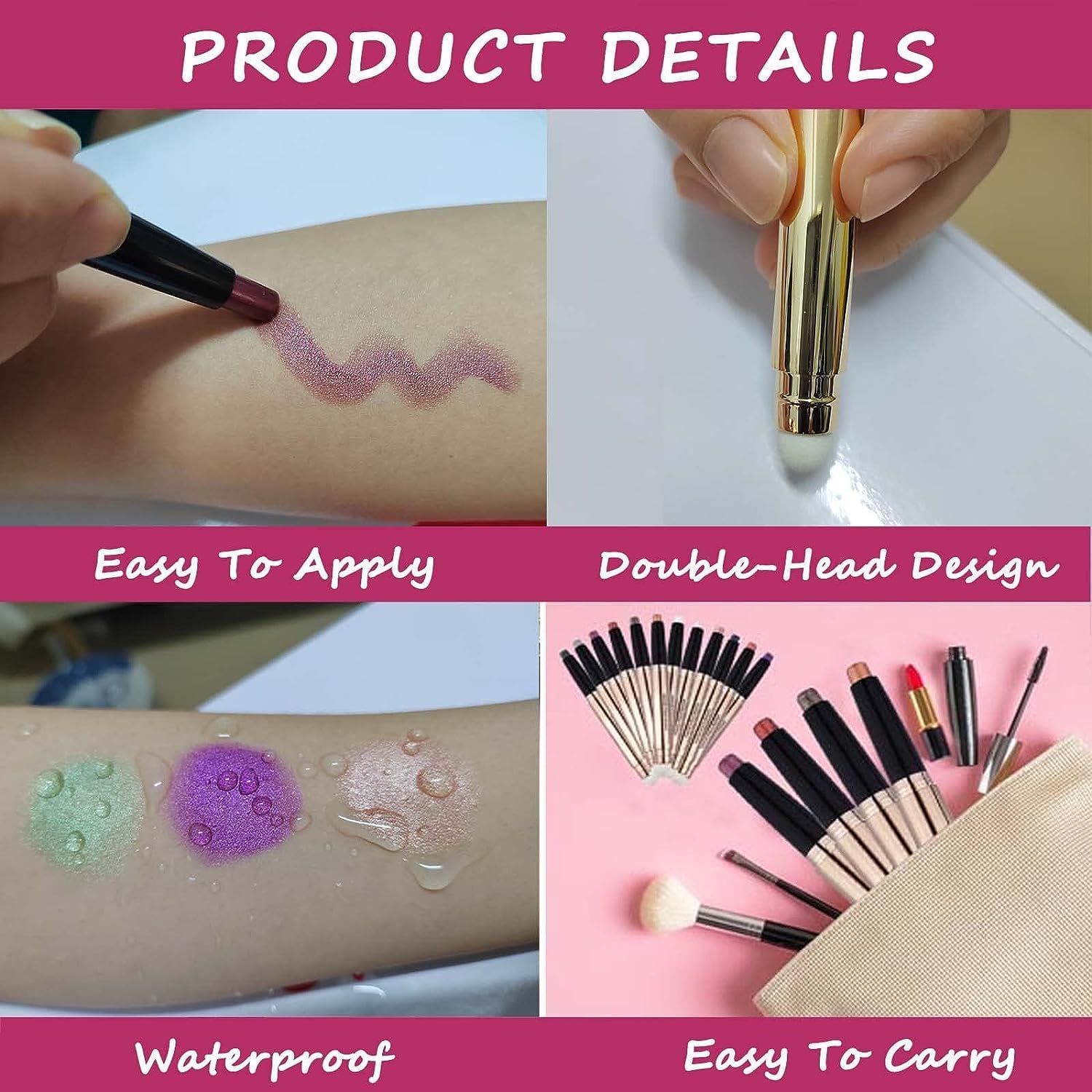 Waterproof Cocoa Brown Shimmer Eyeshadow Stick with Built-in Sponge Brush 0.12 oz - Image 4