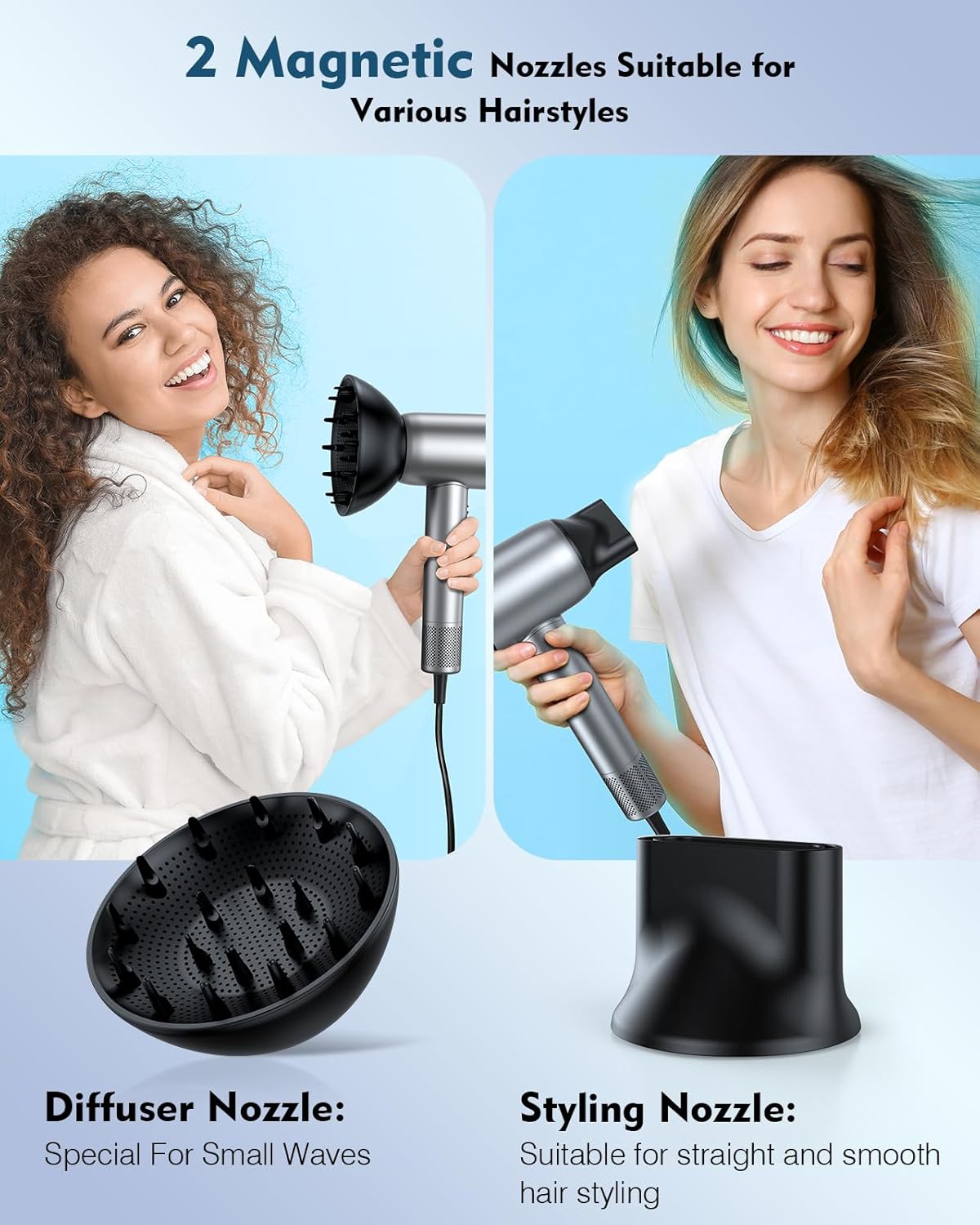 Hair Dryer, Blow Dryer with 200 Million Negative Ionic, 160000 RPM High Speed Low Noise Thermo-Control Professional Hair Dryer with Diffuser and Nozzle,Portable Hair Blow Dryer for Home Travel - Image 6