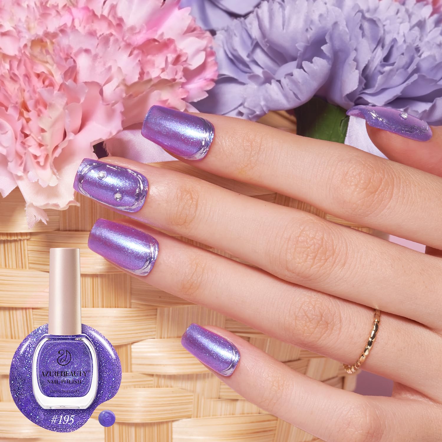 AZUREBEAUTY 2 Piece Pink Purple Holographic Glitter Nail Polish Set, Quick Dry, 0.34oz - Image 3
