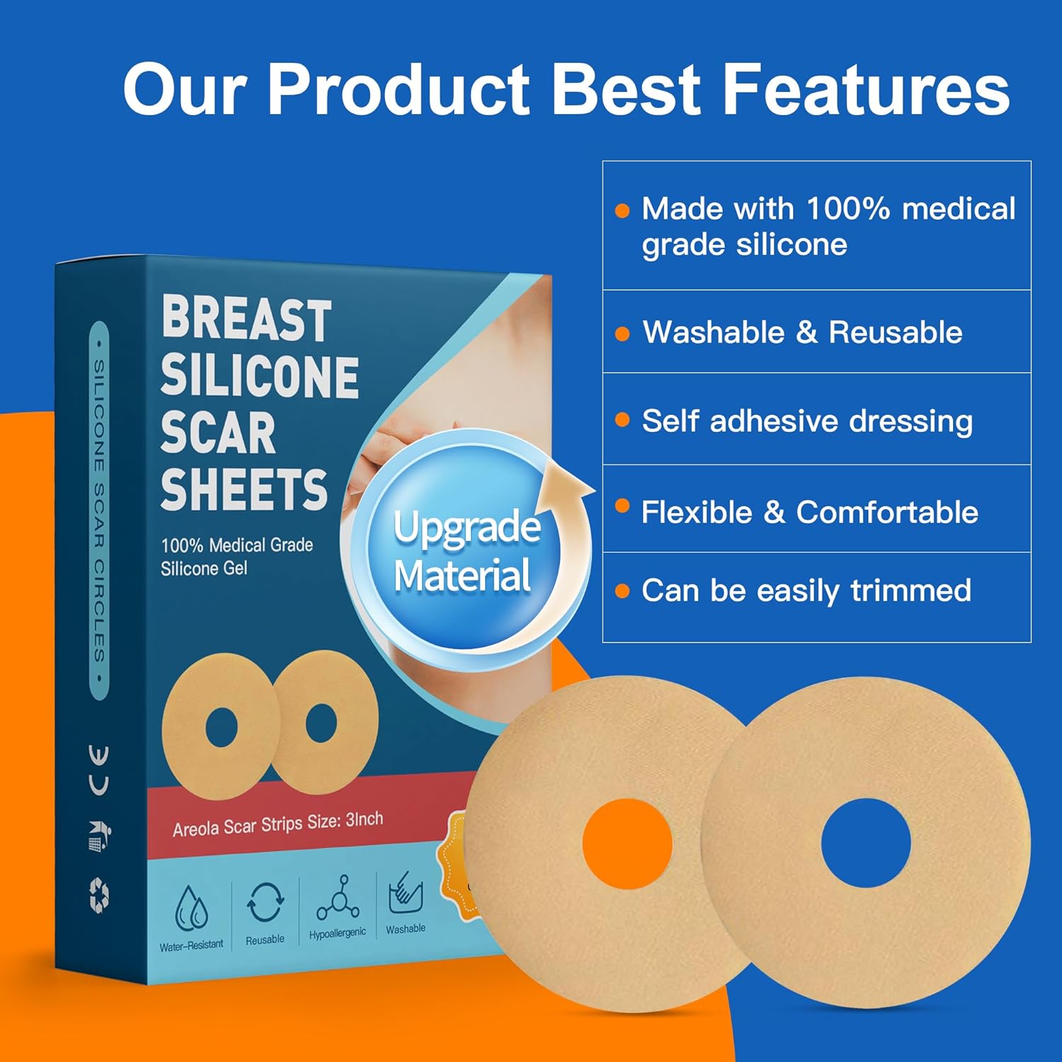 6 Pack Silicone Scar Sheets for Breast Care, Post Surgery Scar Treatment Supplies - Image 2