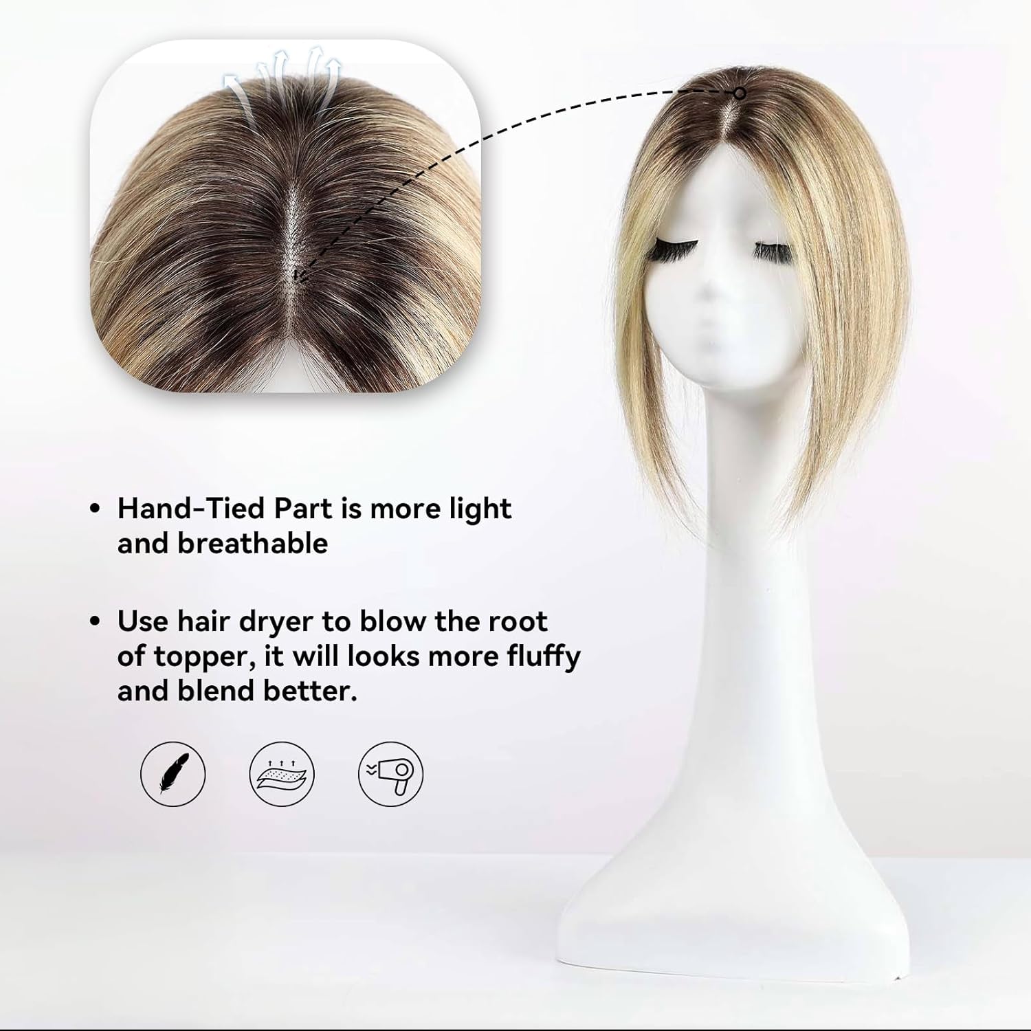 HAIRCUBE Ash Blonde Remy Human Hair Topper 12 Inch 3.5x4 Lace Base - Image 2