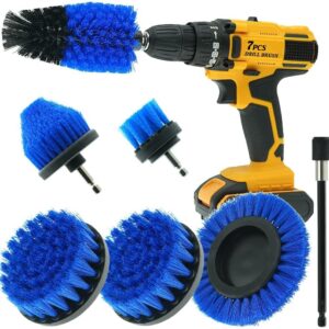 7 Pcs Drill Brush Set All Purpose Power Scrubber Cleaning Kit with Extend Attachment for Bathroom Surfaces, Grout, Floor, Tub, Shower, Tile, Kitchen and Car (Blue)