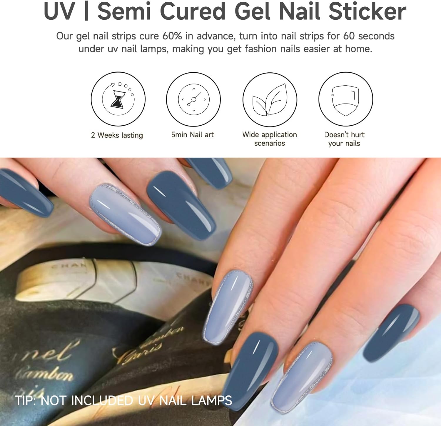 Blue Horizon 28 Piece Semi-Cured Gel Nail Strips for DIY Application with UV Lamp - Image 2