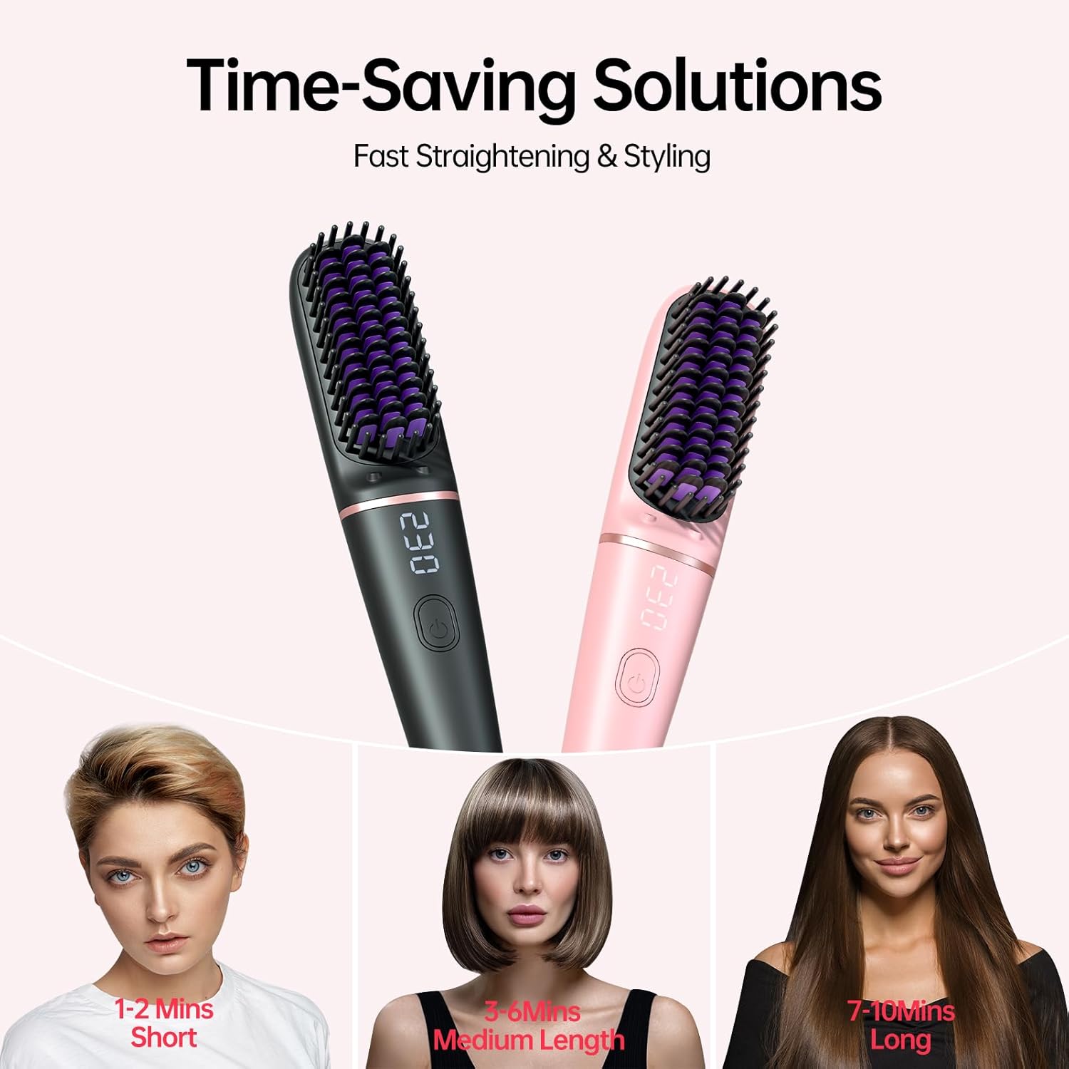 Ionic Hair Straightening Brush 450 Million Negative Ions 25s Fast Heat 9 Temp Settings Dual Voltage Anti-Scald Black - Image 3