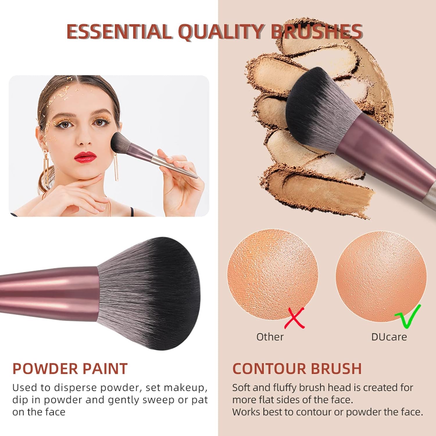 DUcare 14-Piece Rose Gold Professional Synthetic Makeup Brush Set with Bag - Image 3