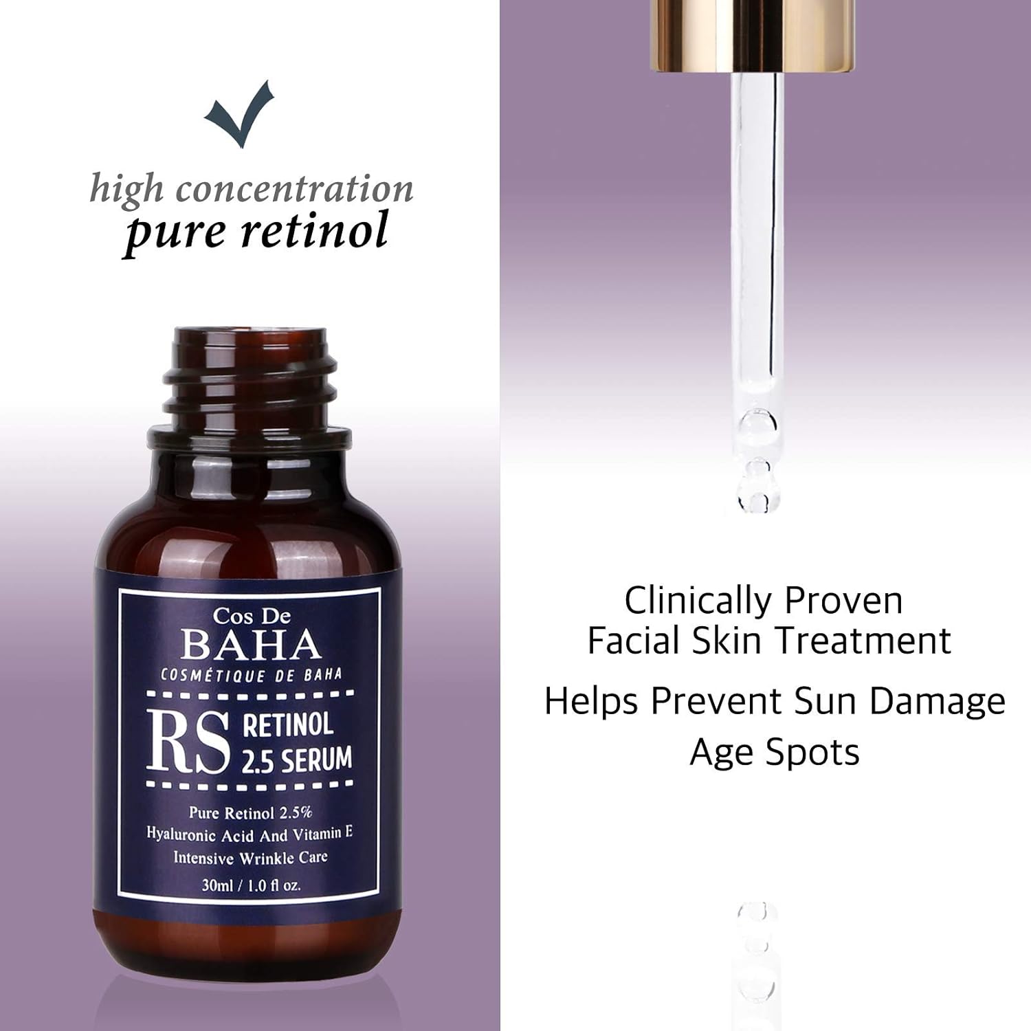 Retinol 2.5% Facial Serum with Vitamin E, Age Spot and Crepe Erase, 1 Fl Oz - Image 2