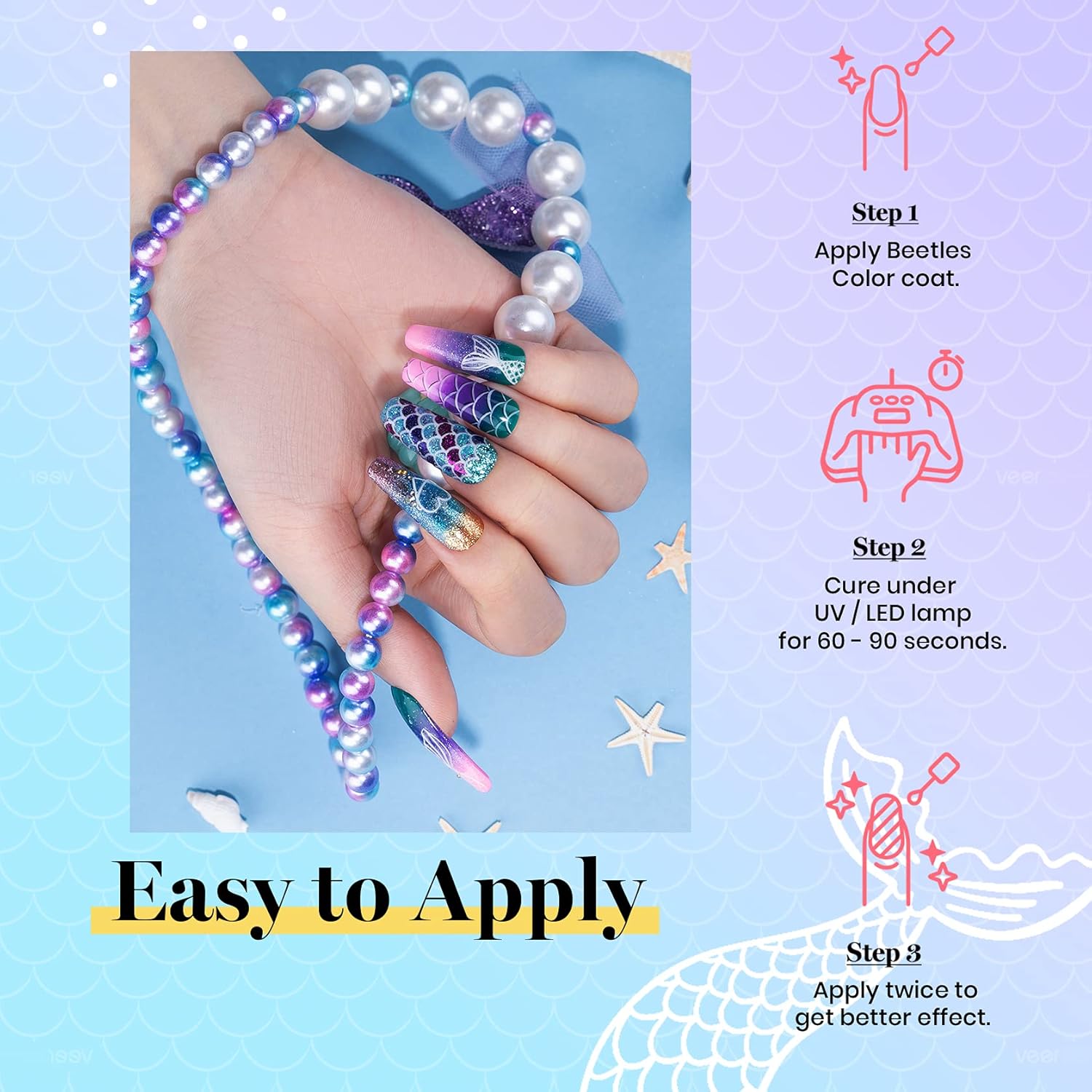 Beetles 20 Color Mermaid Gel Nail Polish Set with Base and Top Coat for Summer Nail Art - Image 4