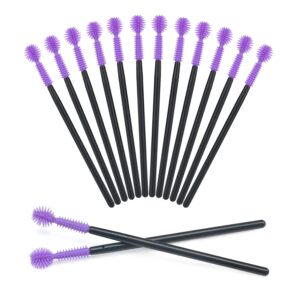G2PLUS 50PCS Silicone Eyelash Brushes, Purple Disposable Mascara Wands, Adjustable Ball- Shape Eyelash Spoolies, Eyebrow Brushes for Eyelash Extension and Makeup