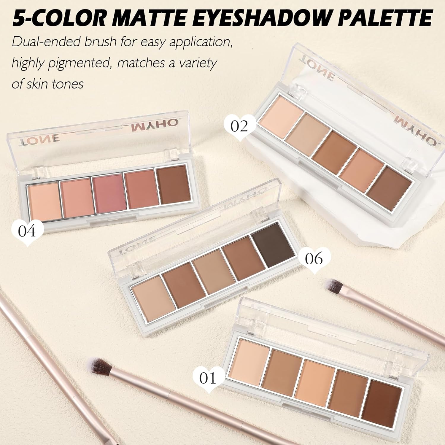 5-Color Matte Eyeshadow Palette Waterproof Neutral Taupe Brown Shades with Brush - Image 6