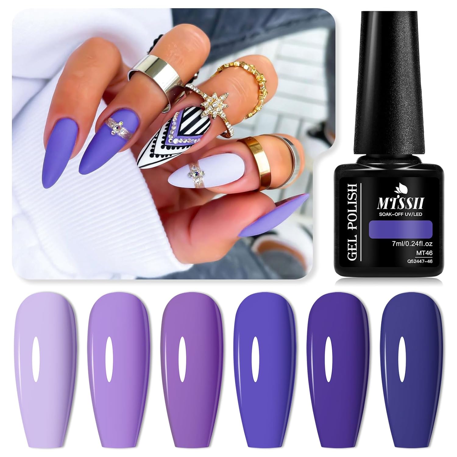 MTSSII 6-Color Gel Nail Polish Kit: Dark Blue, Teal, Navy, Lavender Shades - Image 2