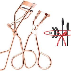 Eyelash Curlers Set with Regular & Mini Precision Eyelash Curler,Partial Lash Curler with Useful Gifts 1 Separator Comb 4 Extra Refills Pads 1 Disposable Mascara Wand Rose Gold