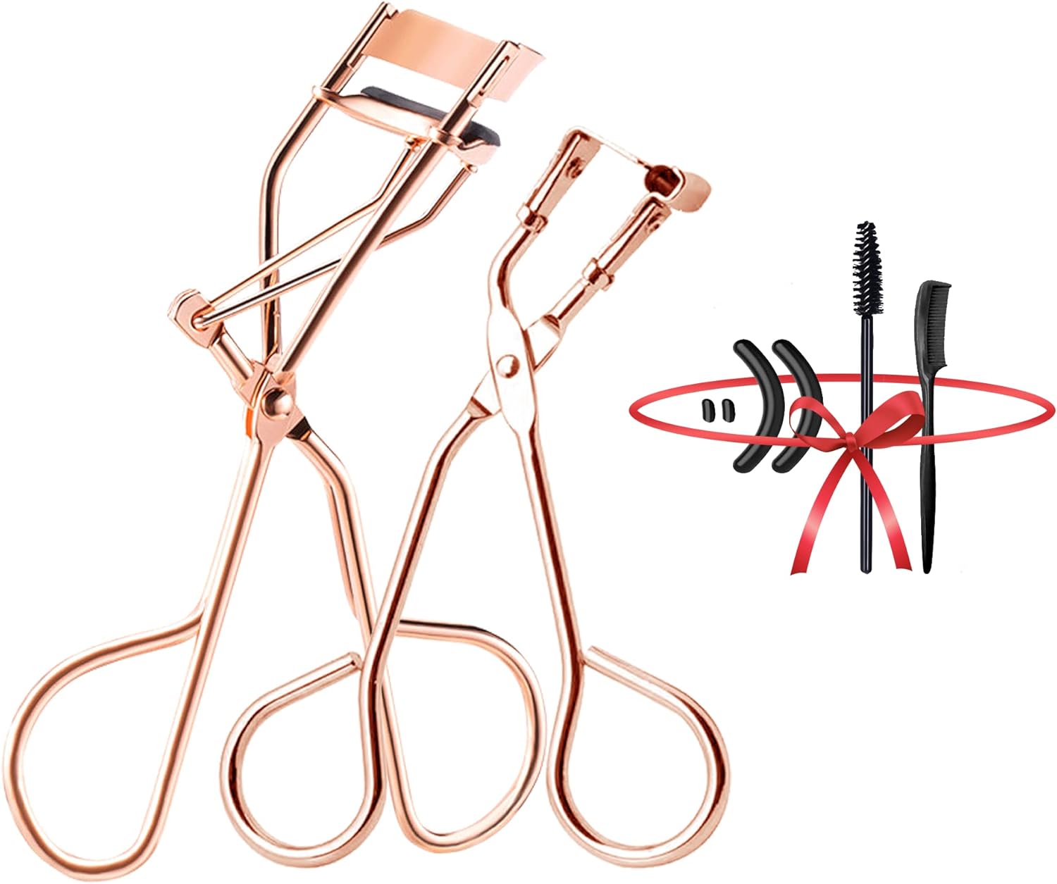 Eyelash Curlers Set with Regular & Mini Precision Eyelash Curler,Partial Lash Curler with Useful Gifts 1 Separator Comb 4 Extra Refills Pads 1 Disposable Mascara Wand Rose Gold