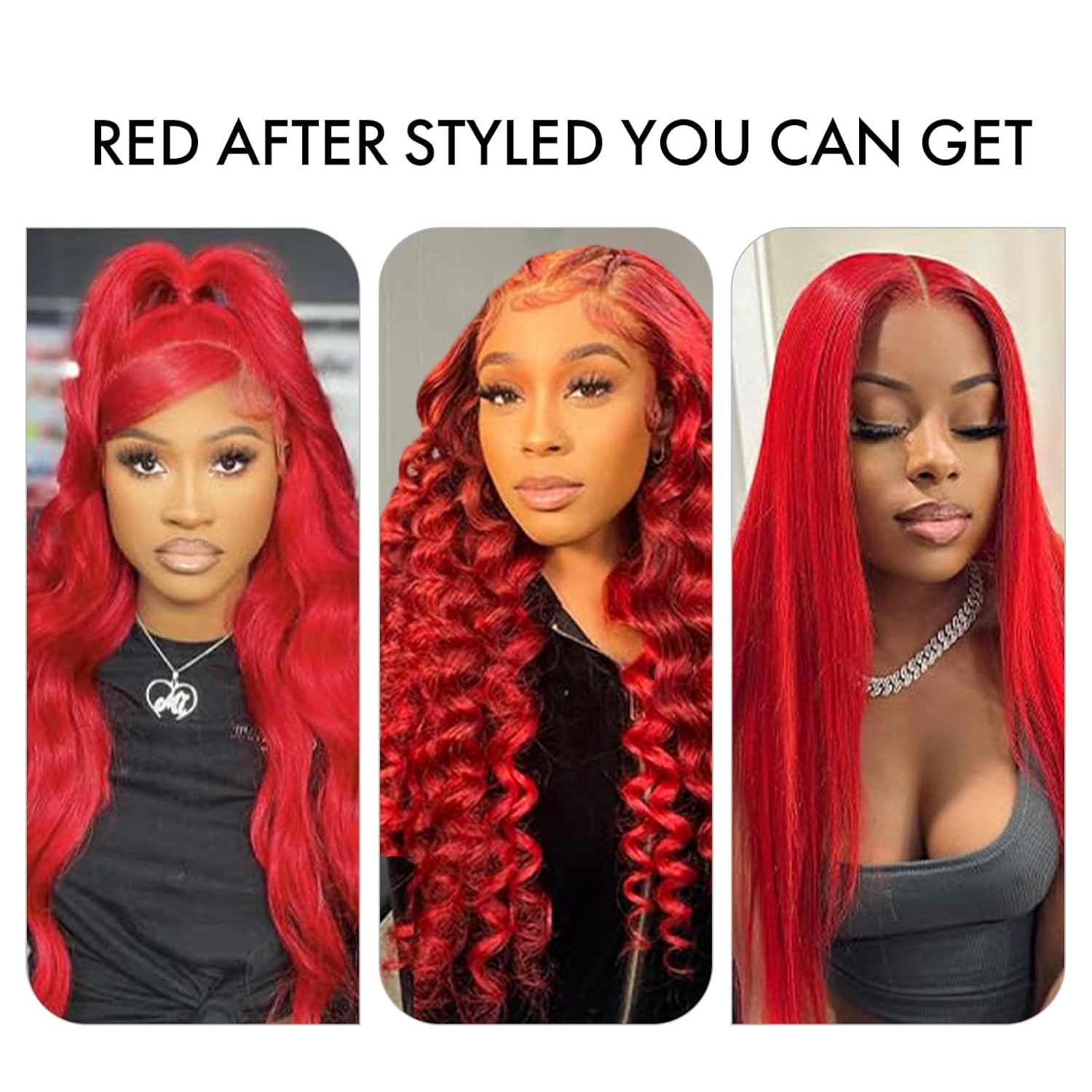 ELISHEVA 30 Inch Red Human Hair Lace Front Wig Pre Plucked 200% Density Body Wave - Image 6