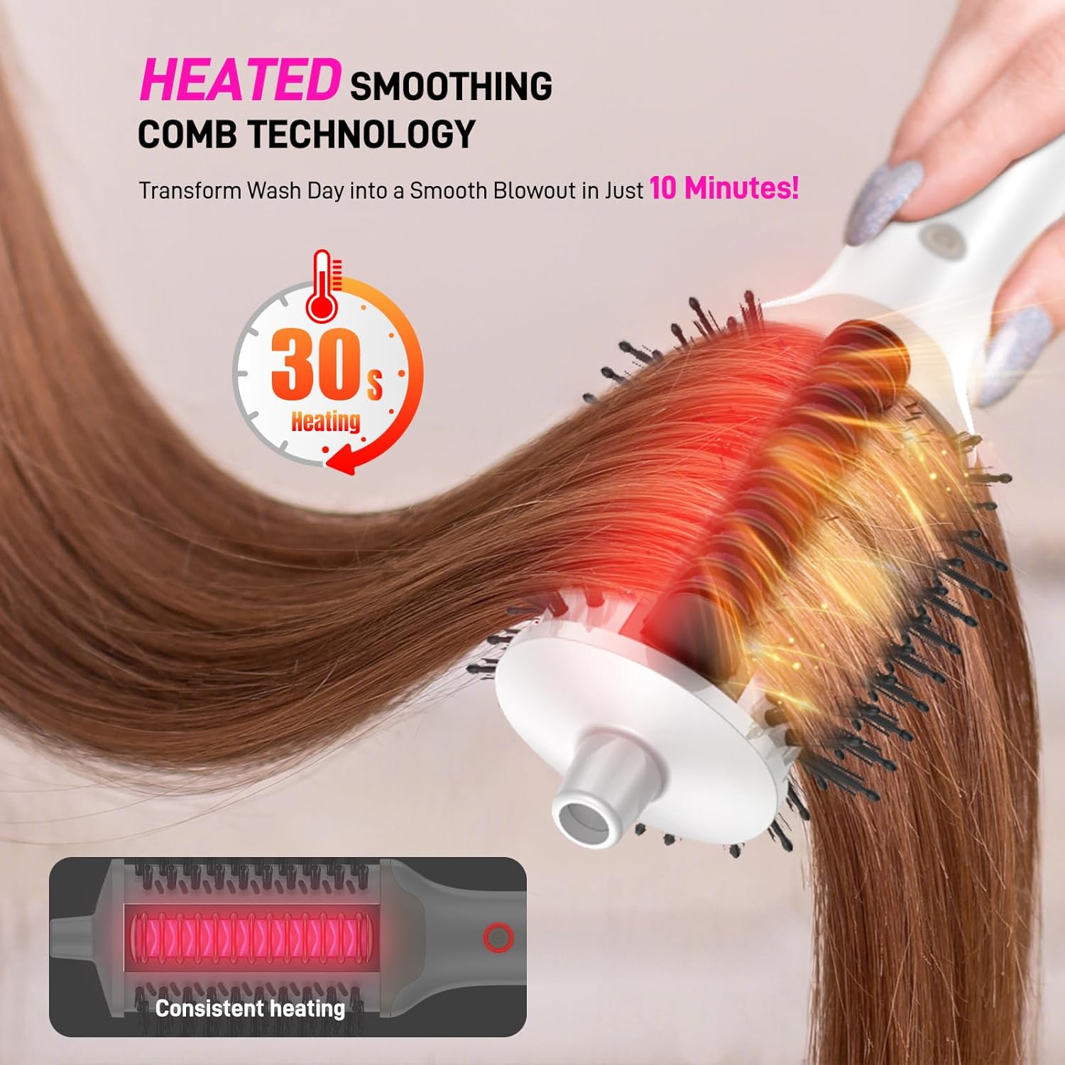 4-in-1 Ionic Hair Dryer Brush with Heated Comb for Fast Smooth Blowouts All Hair Types - Image 3
