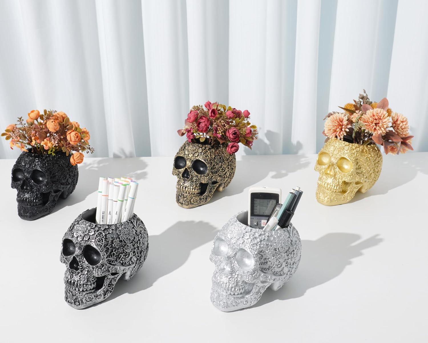Purple Gothic Skull Decorative Vase and Makeup Brush Holder Organizer - Image 5