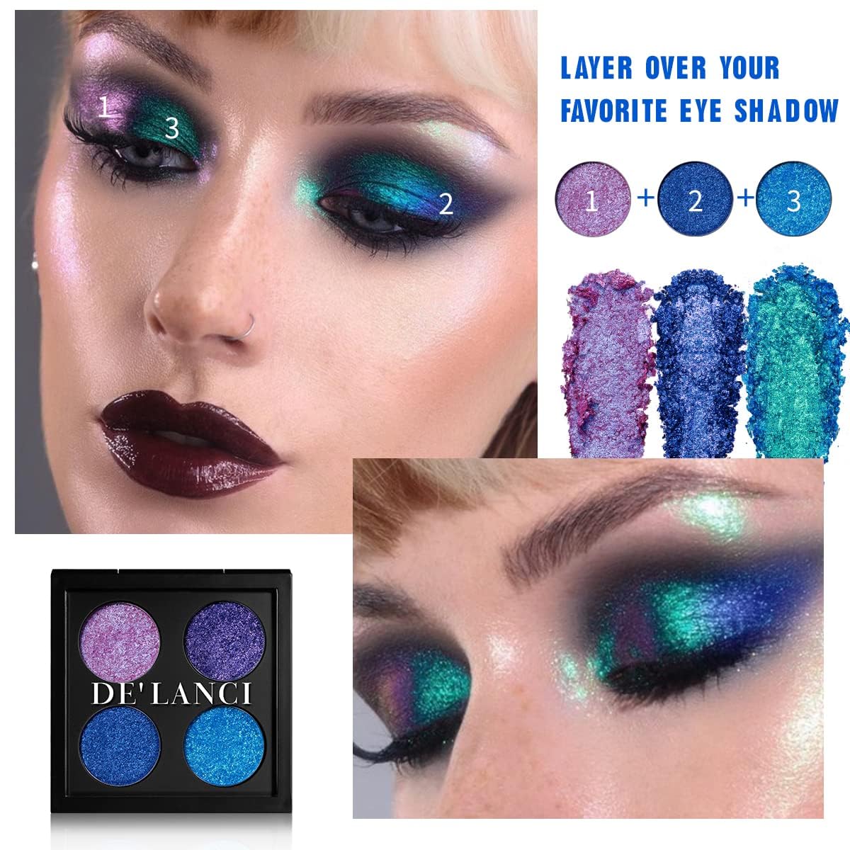 Shimmering Multichrome Metallic Chameleon Eyeshadow Palette with High Pigmented Purple Blue Green Shades, Vegan Cruelty-Free - Image 6