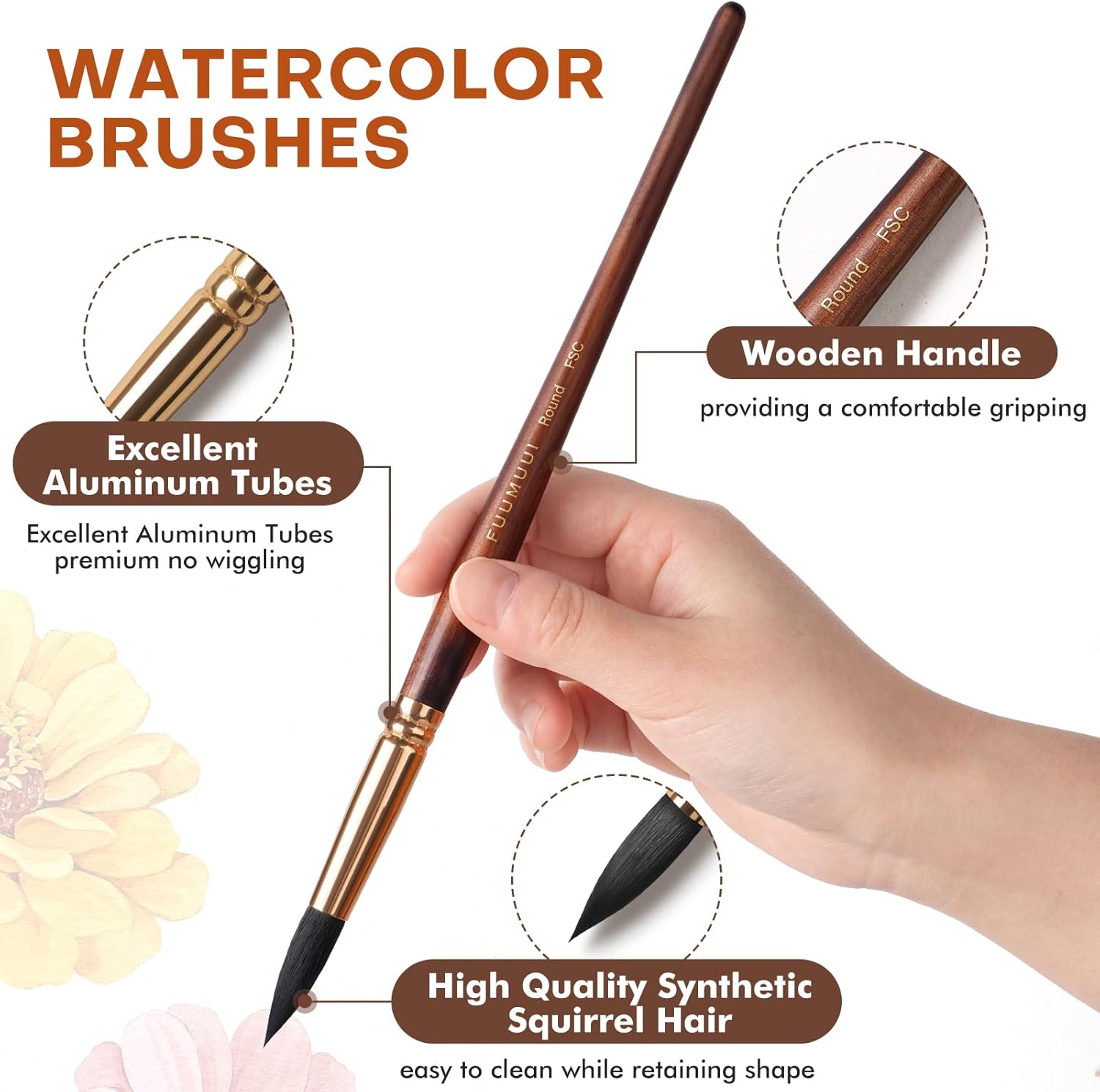Fuumuui 10-Piece Professional Squirrel Hair Watercolor Brush Set for Artists - Image 4