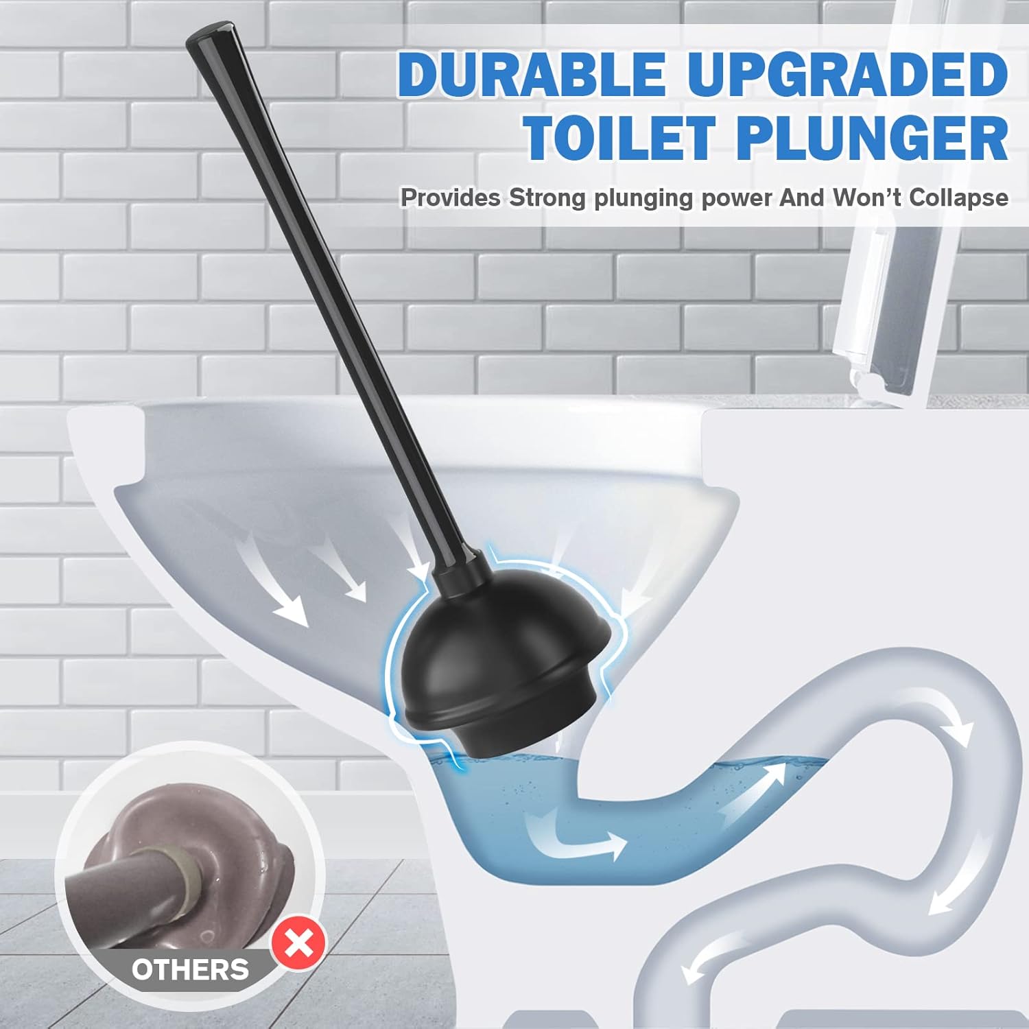 Black 2-in-1 Toilet Plunger and Brush Combo Set with Holder for 5.7-inch Drains - Image 2