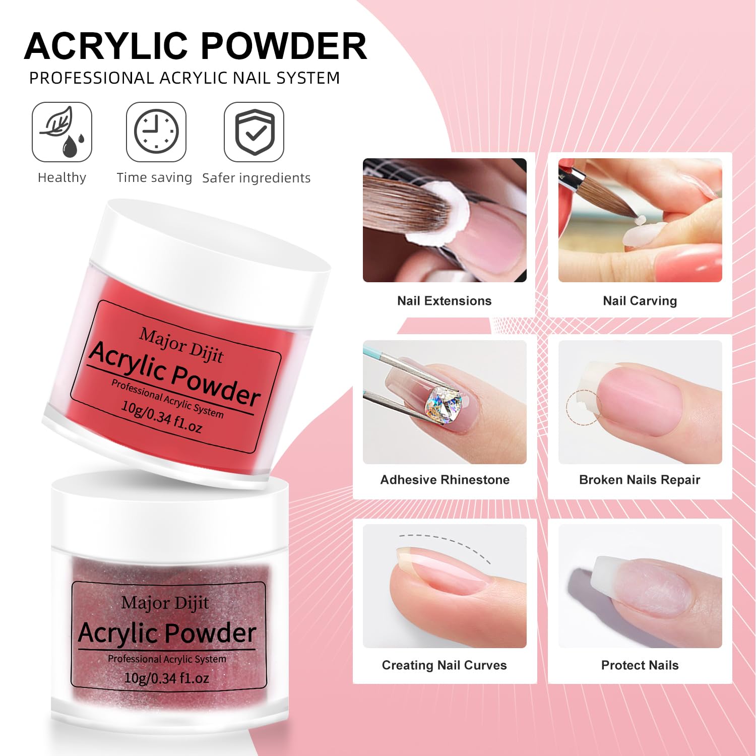 Major Dijit Complete Acrylic Nail Starter Kit with 12 Colors, LED Lamp, and Professional Tools - Image 3