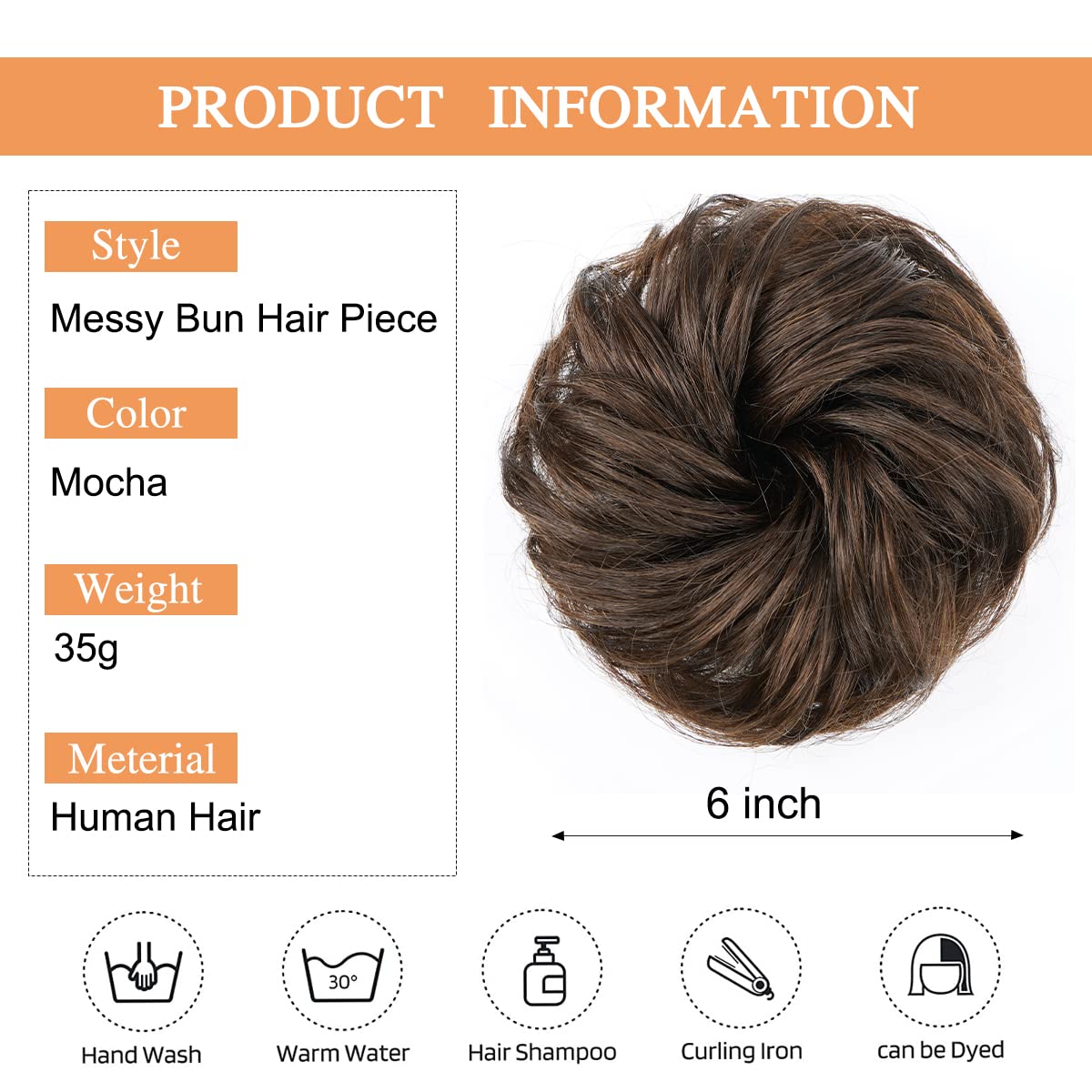 Chic Messy Bun Hair Piece 100% Human Hair Layered Wavy Curly Updo Dark Brown - Image 2