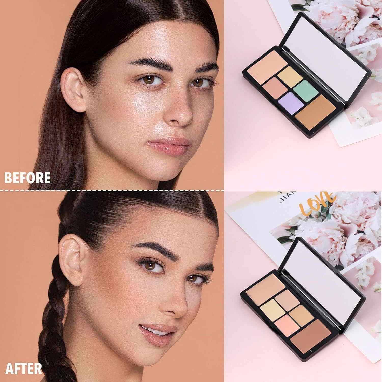 6-Color Correcting Concealer Palette for Dark Circles and Blemishes with 2 Included Brushes - Image 6