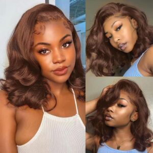 Chocolate Brown Lace Front Wig 200 Density 13x6 HD Body Wave Lace Front Wigs Human Hair Pre Plucked Colored Frontal Glueless Brown Human Hair Wig for Women with Baby Hair 12Inch