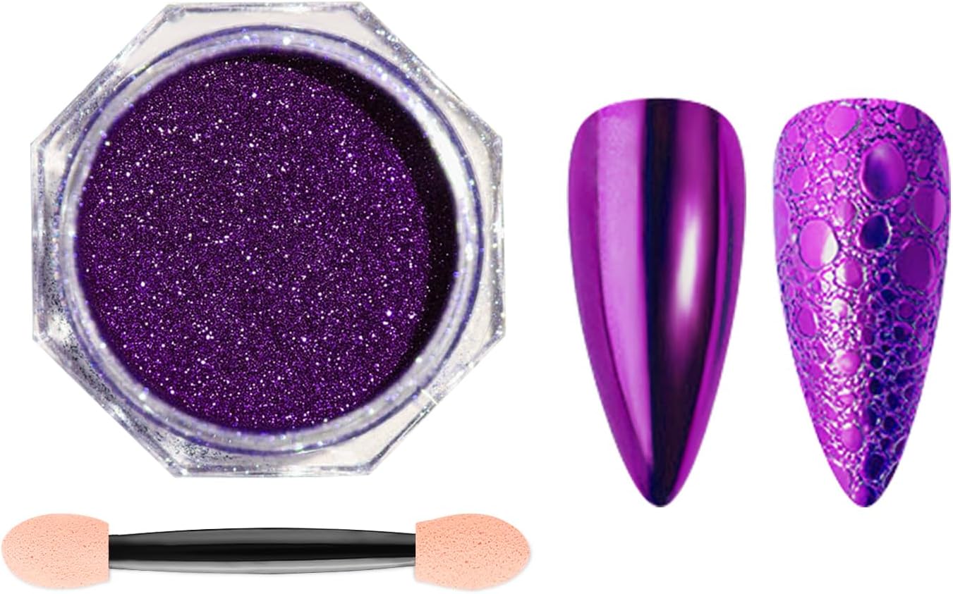 Holographic Purple Chrome Nail Powder for Gel Polish Reflective Aurora Pigment Tool - Image 4