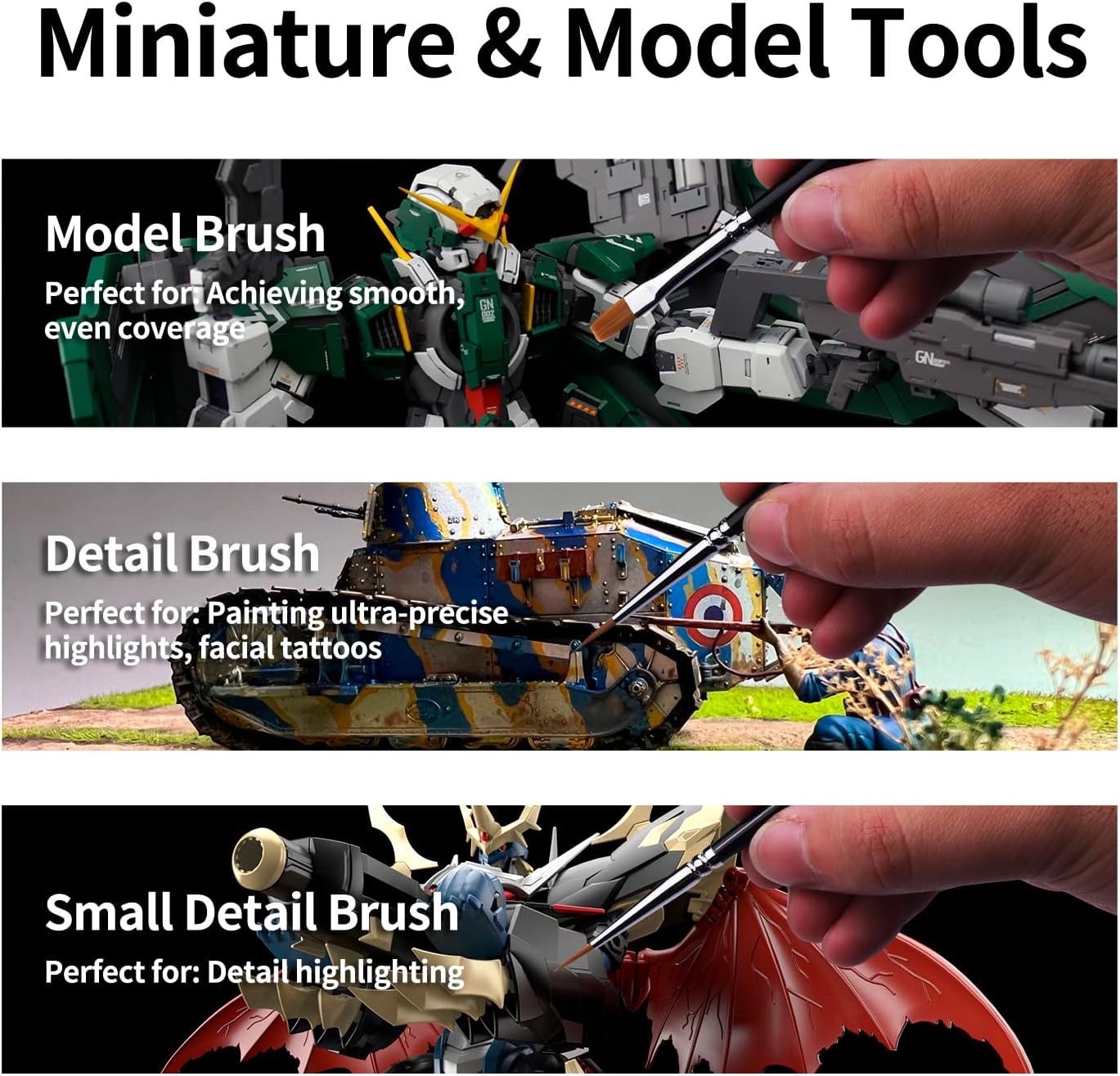 8-Piece Miniature Painting Brush Set with 5 Drybrushes, 2 Fine Tips, 1 Standard for Tabletop Games - Image 4
