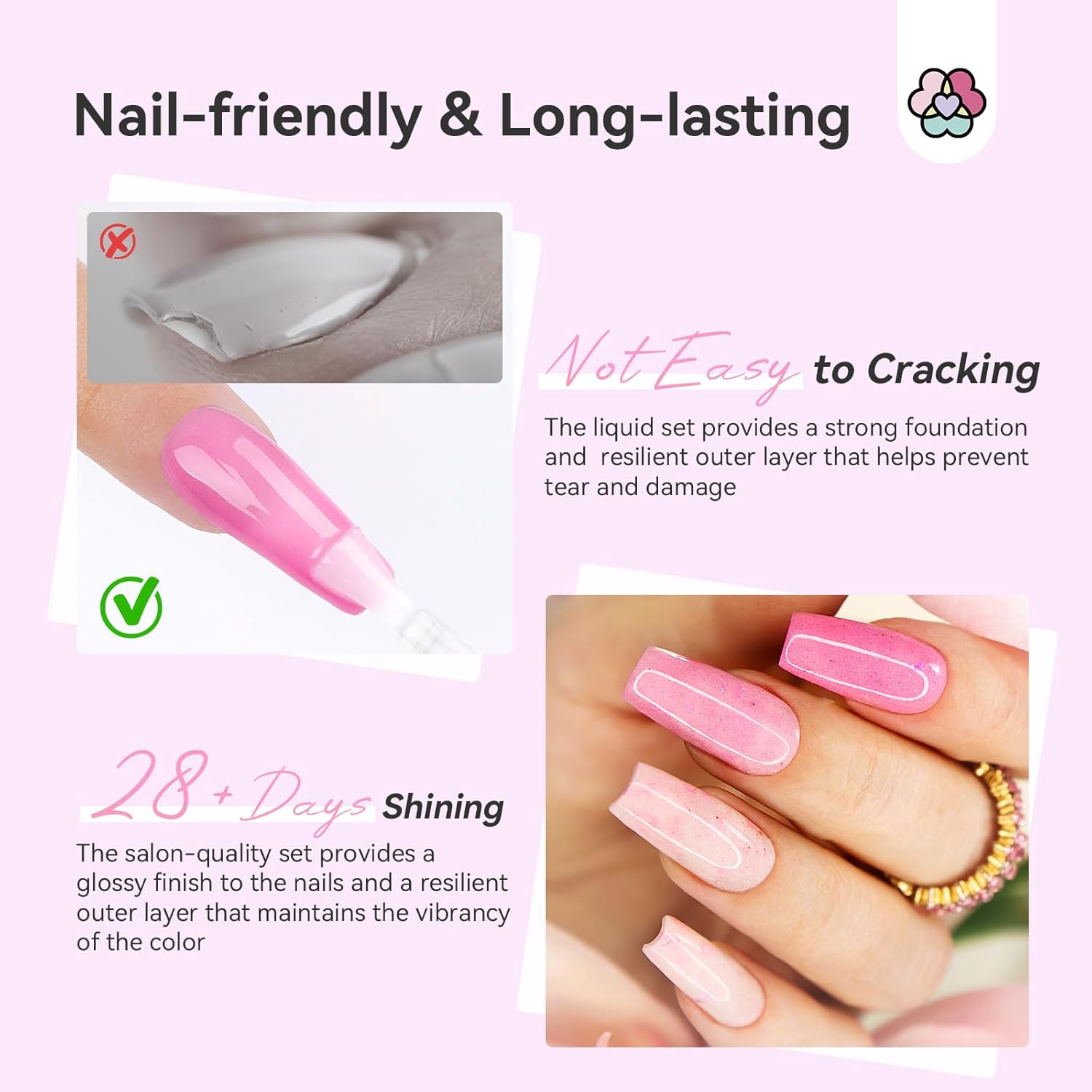 SAVILAND 4 Pcs 15ml Nail Dip Liquid Set Base Activator Top Coat Brush Saver - Image 3
