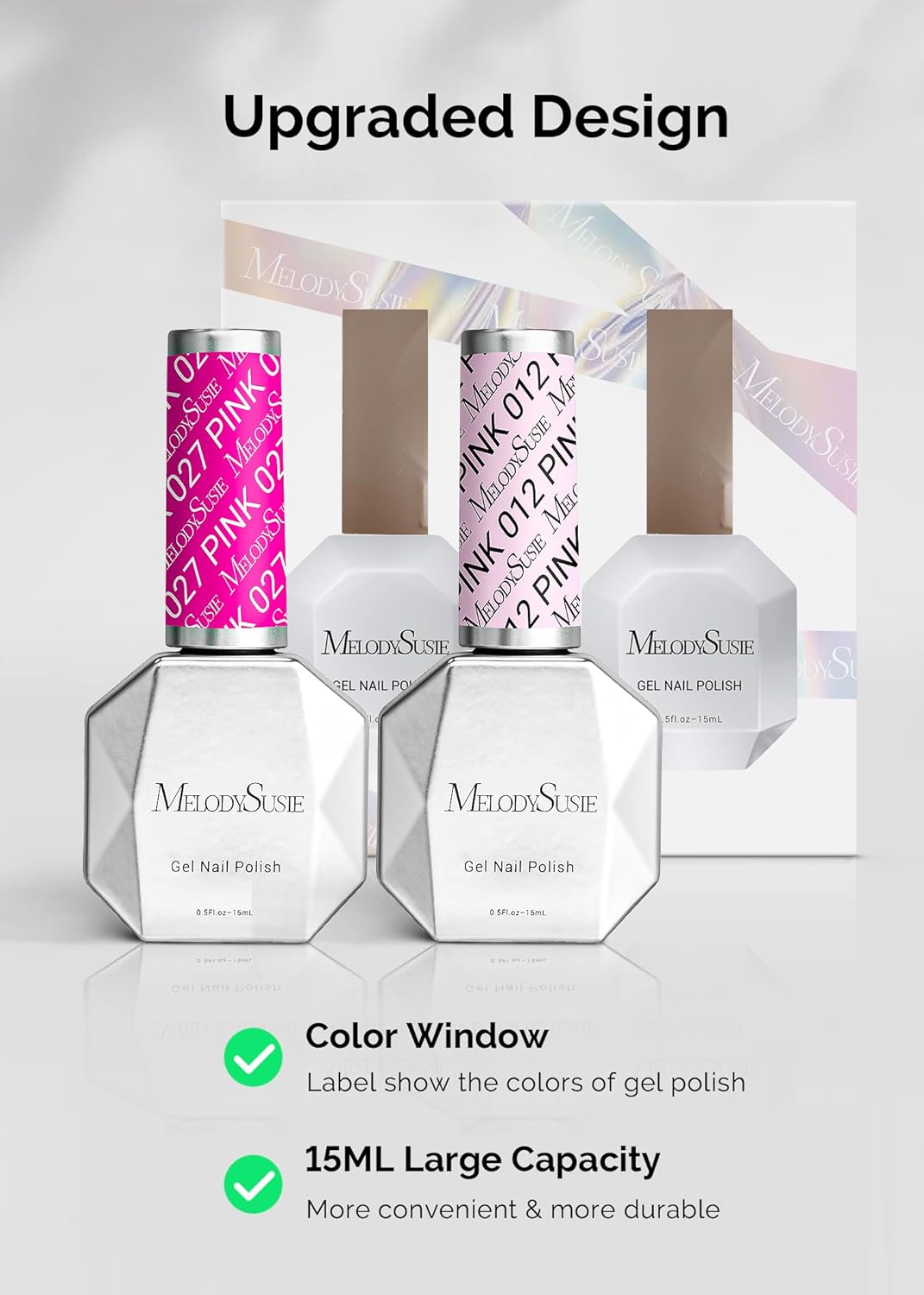 MelodySusie 2 Pcs 15ml Neon Pink and Macaron Pink Thick Gel Polish Kit for Nail Art - Image 5