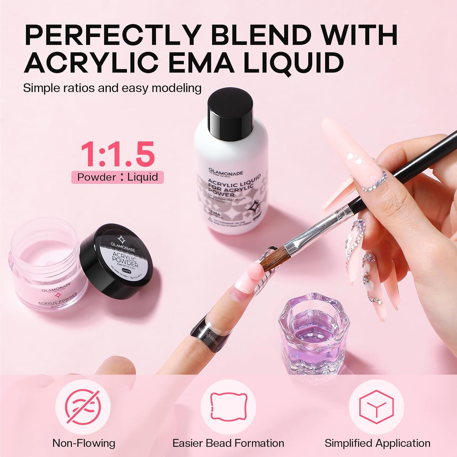 Beginner Acrylic Nail Kit with Clear Pink Powder, UV Lamp, and Glitter for Home Use - Image 5