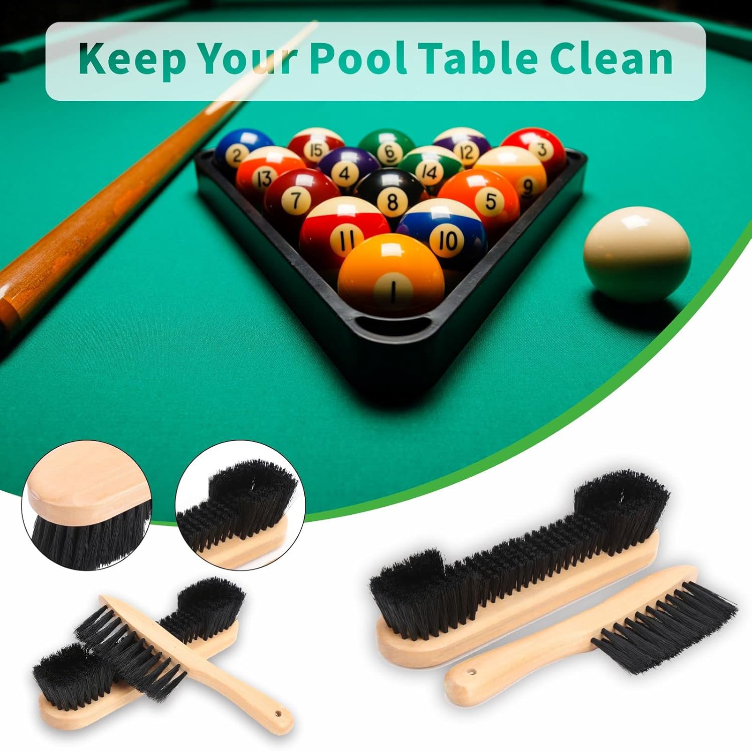 7-Piece Deluxe Pool Table Maintenance Kit with 2 Brushes, Cue Cloth, 12 Chalk Cubes, and 20 Accessories - Image 5