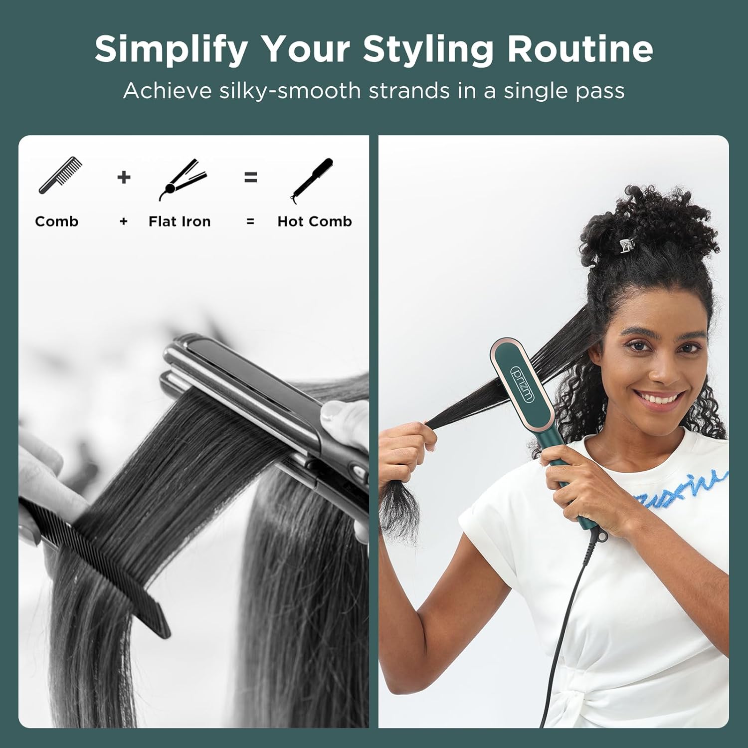 Prizm Dark Green Hair Straightener Brush with Fast Heating, 4 Temperature Settings, Anti-Scald - Image 2