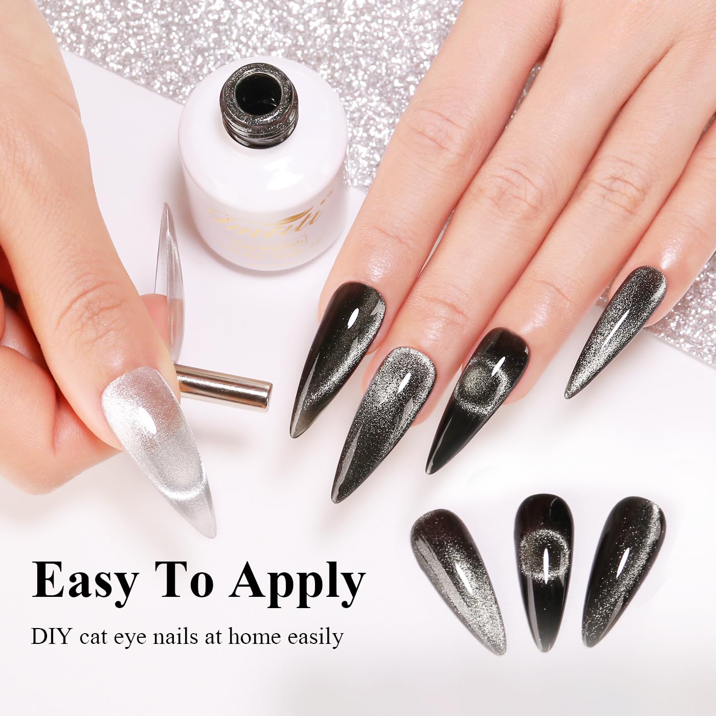 Imtiti 15ML Cat Eye Gel Nail Polish with Black Holographic Glitter and Magnet - Image 6