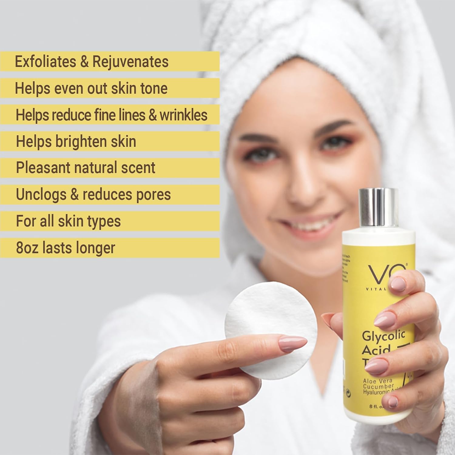 Glycolic Acid Face Toner 8 oz - Anti Aging Pore Minimizer Alcohol Free Formula - Image 2