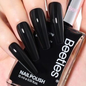 Beetles Black Nail Polish - 15ml Nail Polish-Fast Drying & Long Lasting Classic Black Nail Art Effect for Nail Salon-Quality Results