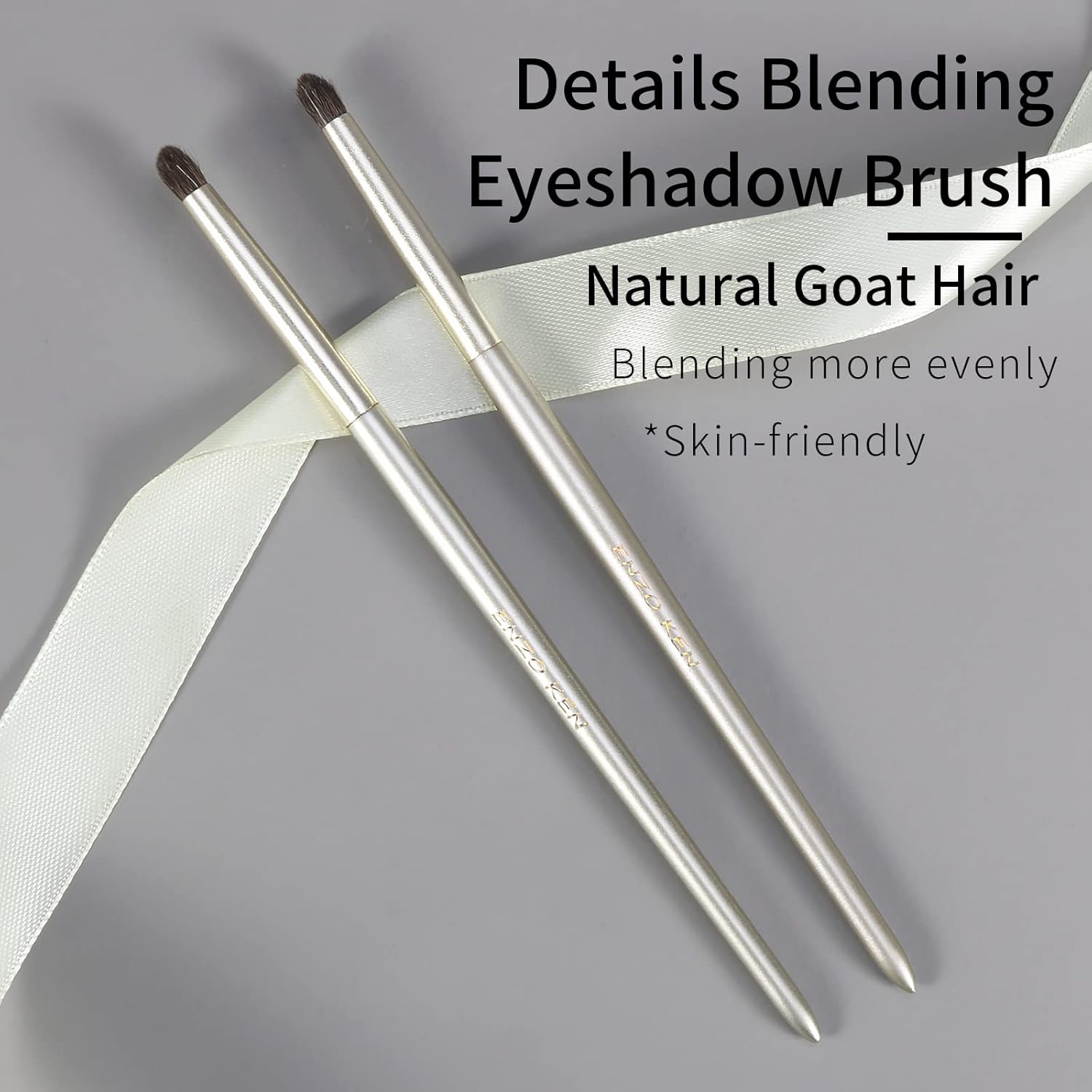 Natural Pony Hair Eye Shadow Brush, ENZO KEN Small Detail Eyeshadow Brush, Detailing Eye Shadow Brush, Mini Eye Smudge Brush, Corner Eyeshadow Brush, Eye Brushes, Eyeshadow Blending Brush. Gold, E204S - Image 2