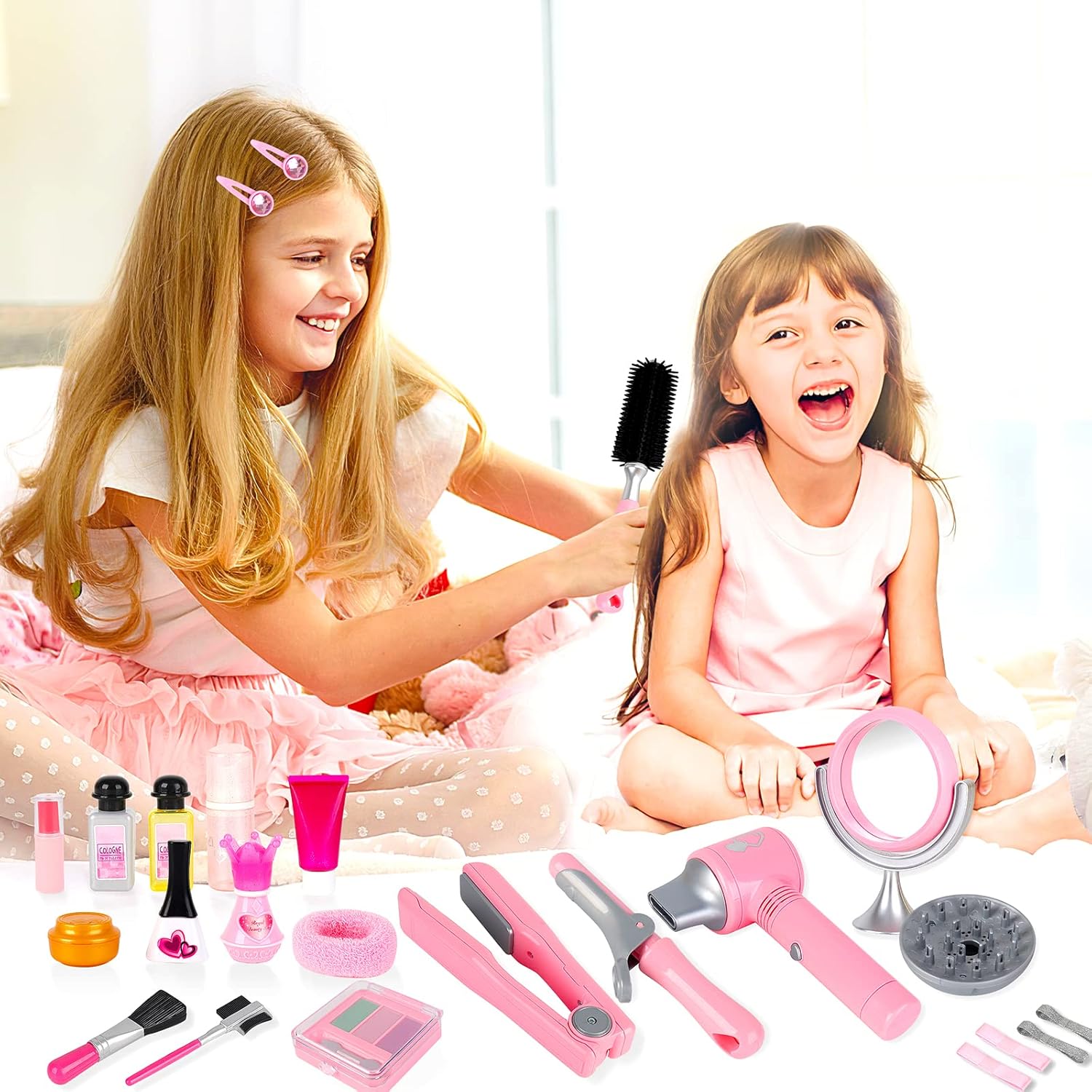 DeAO 10-Piece Girls' Hair Salon Toy Set with Working Toy Hairdryer and Accessories - Image 2