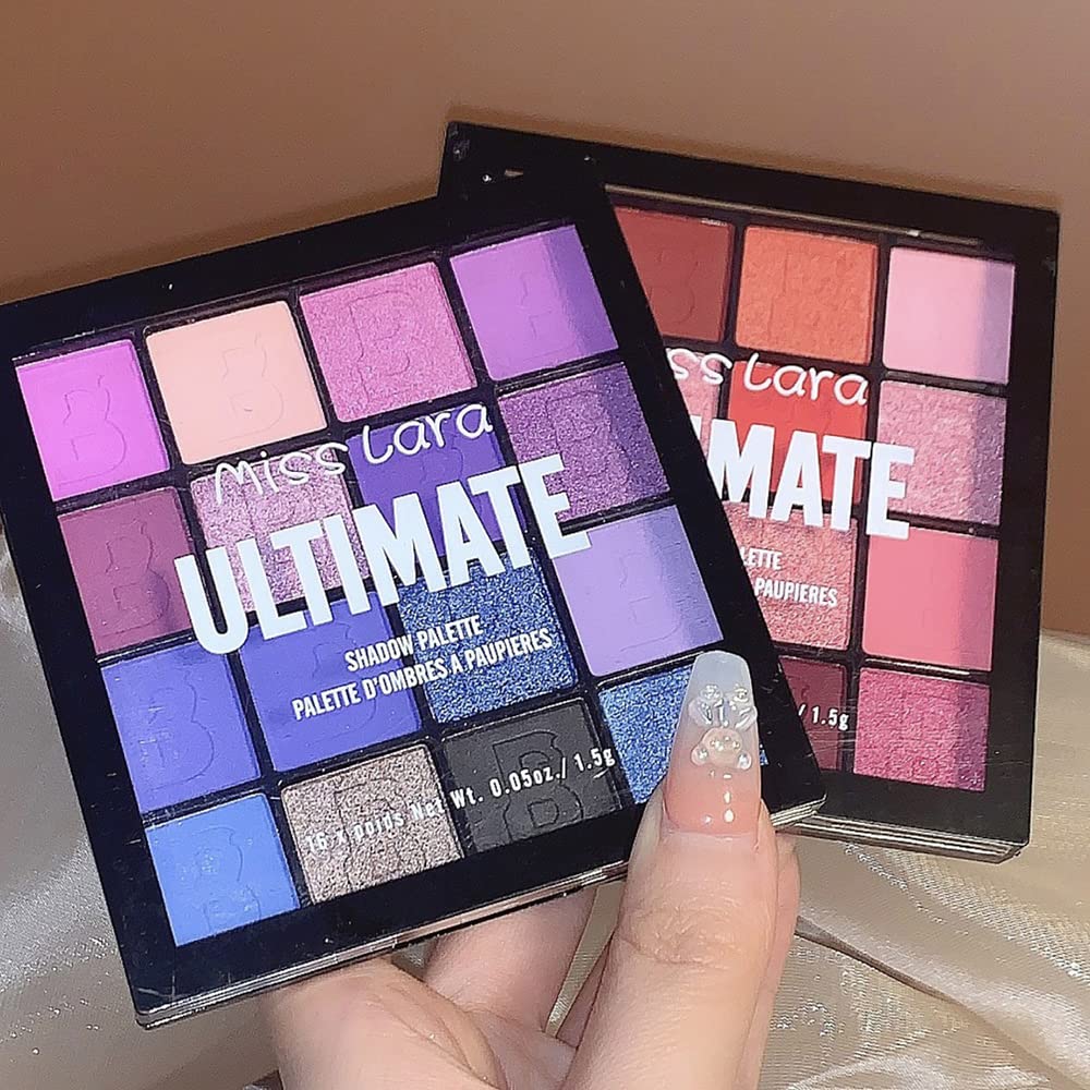 16 Color Purple Blue Eyeshadow Palette Glitter Matte Waterproof Makeup - Image 6