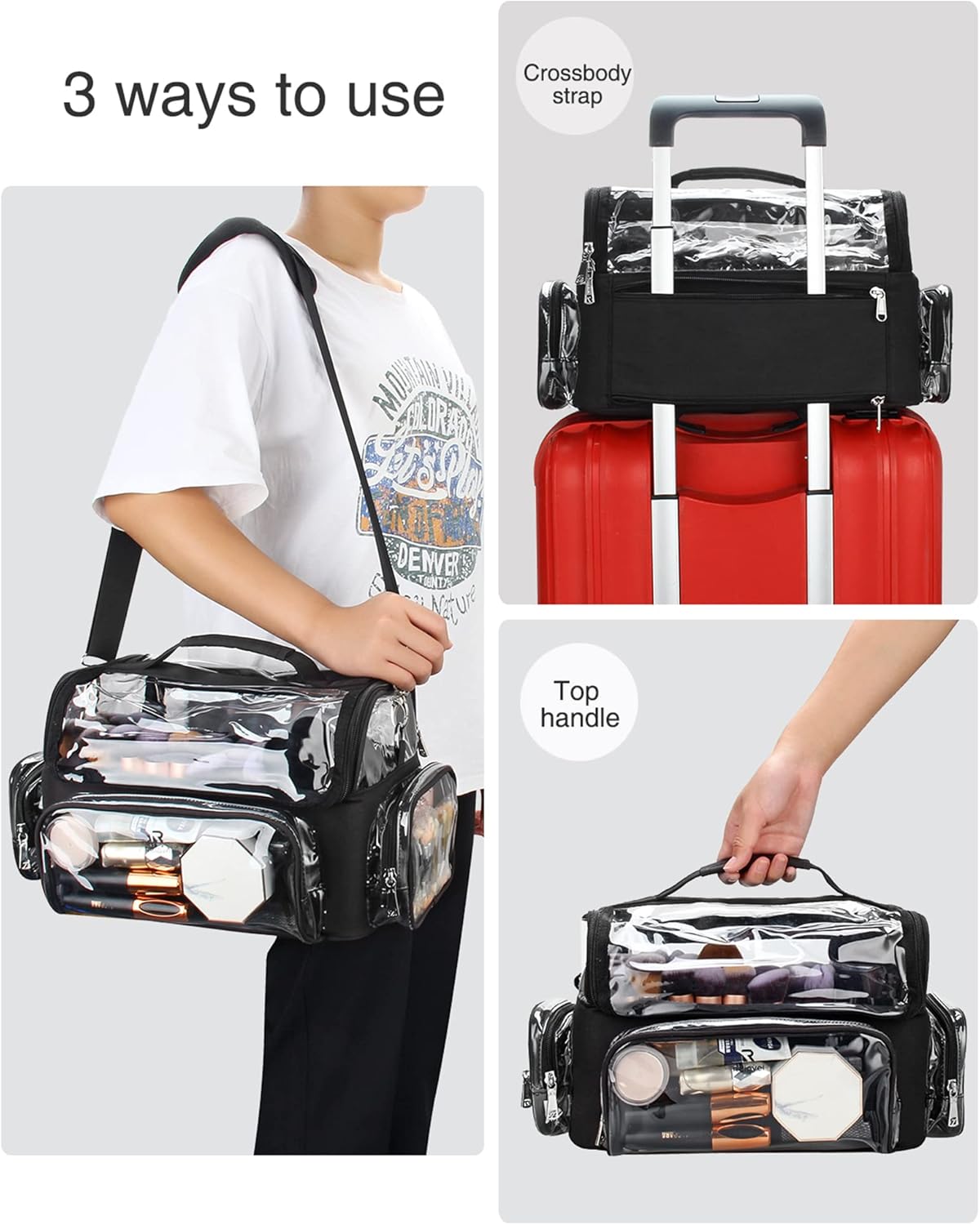 Extra Large Makeup Brush Holder Case with Stand Up Slots and Adjustable Travel Strap - Image 7