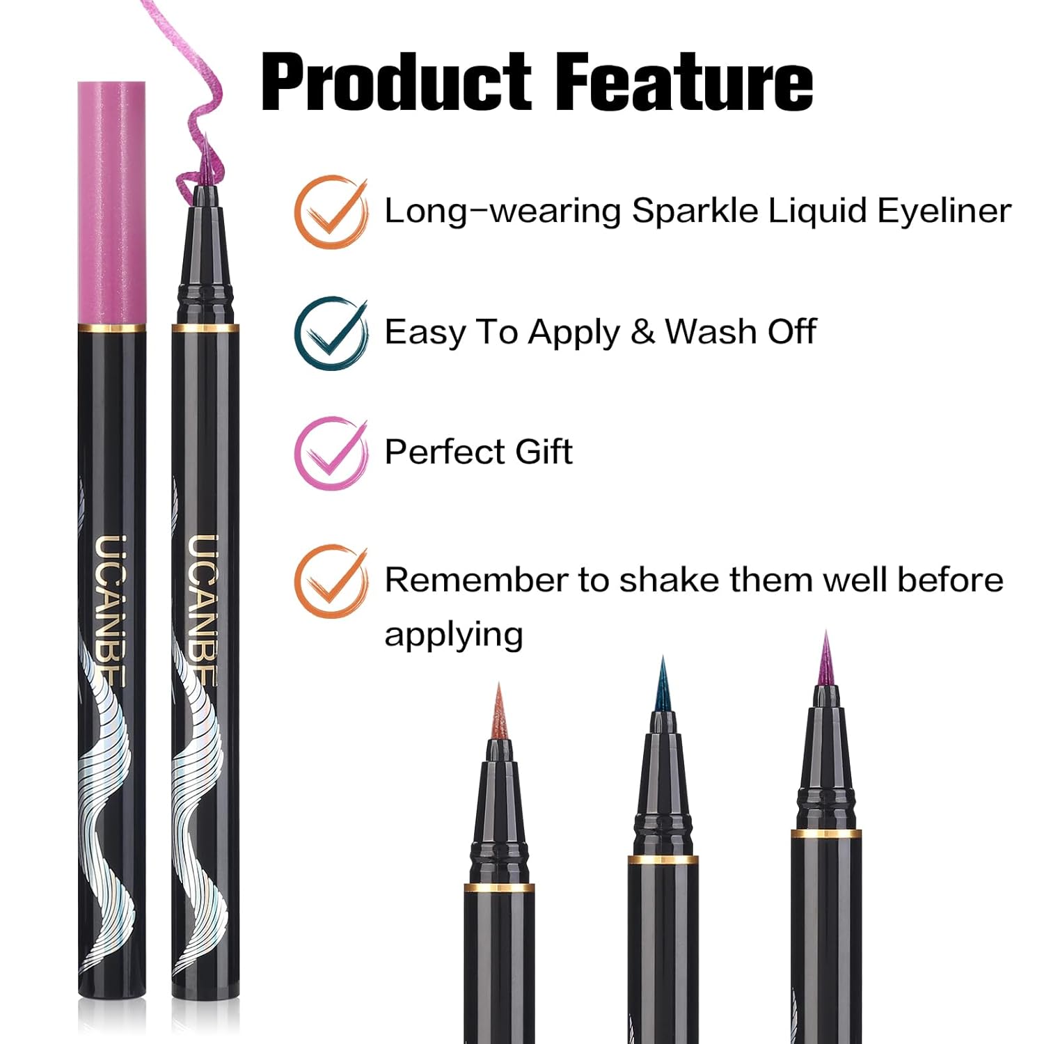 UCANBE 3 Color Metallic Waterproof Liquid Eyeliner Set - Smudgeproof Gift Kit for Women - Image 5
