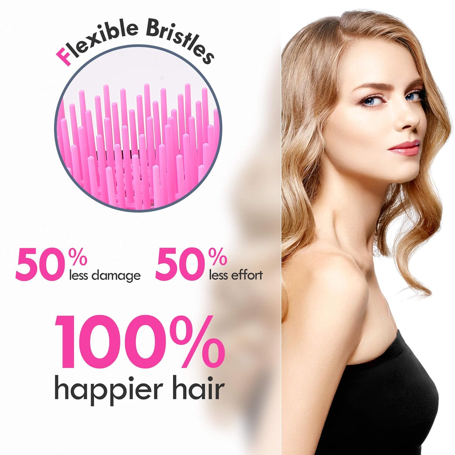 Vented Detangling Hair Brush Set - 2 Pack Regular and Mini Round for All Hair Types - Pink - Image 3