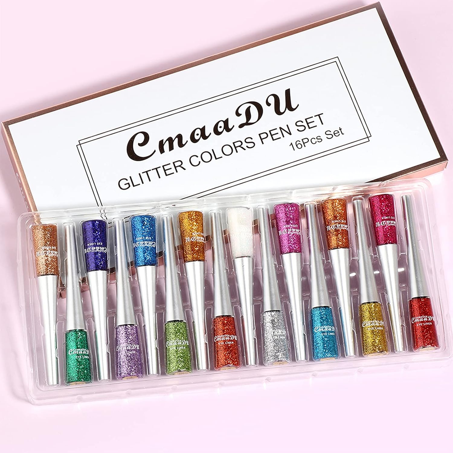 16PCS Liquid Glitter Eyeliner Set with 16 High Pigmented Colors, Waterproof Metallic Shimmer - Image 9