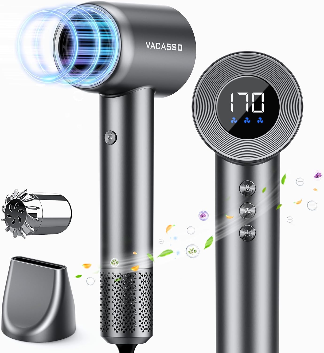 High Speed 110,000 RPM Blow Dryer - Negative Ionic for Hair Care, HD Display, 360 Rotating Nozzle, Low Noise for Home & Travel