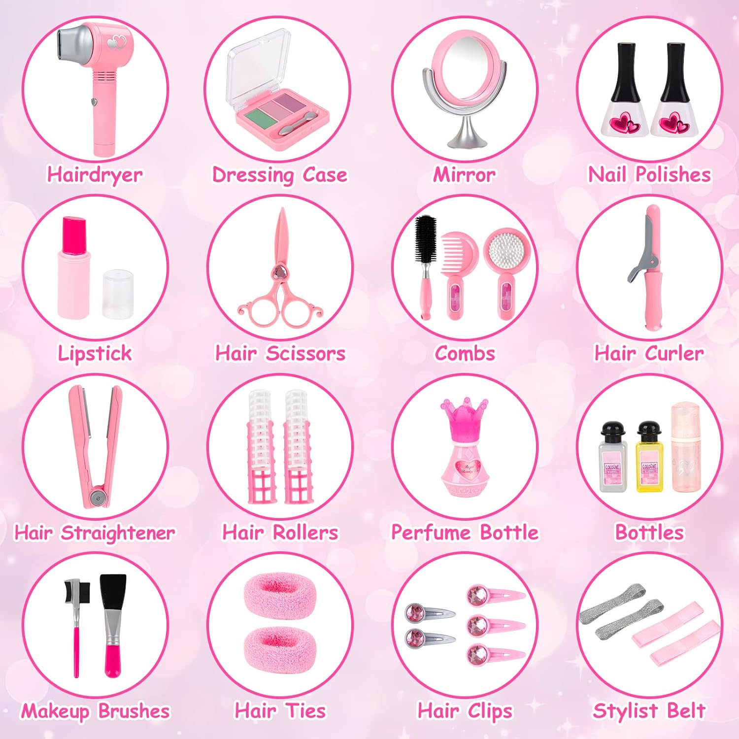DeAO 10-Piece Girls' Hair Salon Toy Set with Working Toy Hairdryer and Accessories - Image 6