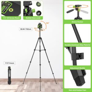 Huepar 360° Laser Level with Tripod 60in, 82Ft - 165Ft Self Leveling Laser Level with Pulse Mode, 3 Brightness Levels Rechargeable Li-ion Battery Green Line Laser Leveler Tool for DIY Project