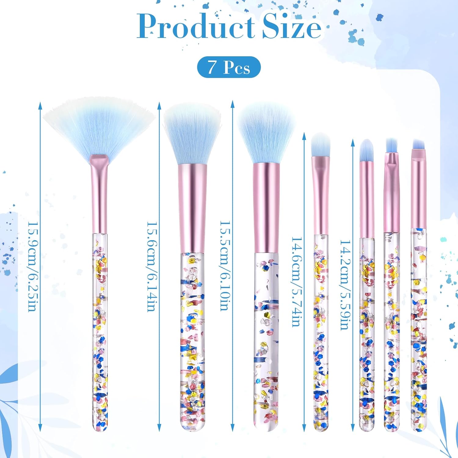 7 Piece Cute Pink Makeup Brush Set with Sparkly Sequins Handle for Foundation, Blush, and Eyeshadow - Image 3