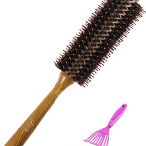 Vista Round Hair Brush Boar Bristle Wooden Hair Brush for Women Blow Drying Handle Anti Static Hairbrush for Hair Styling, Drying, Curling