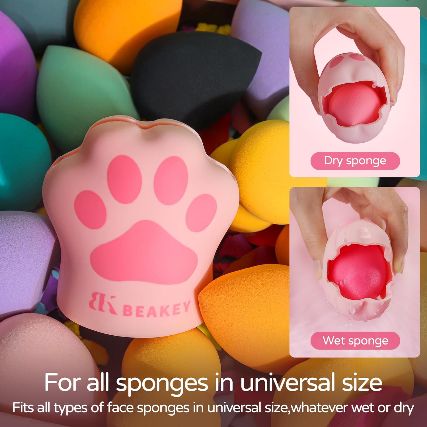 BEAKEY Cat Hug Silicone Makeup Sponge Holder with Vent for Quick Drying - Pink - Image 5