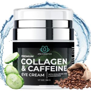 Caffeine Eye Cream, Collagen Eye Cream for all skin types, For Wrinkles & Dark Circles, and Puffiness, Infused with Hyaluronic Acid & Niacinamide, 1.7 OZ / 50 G